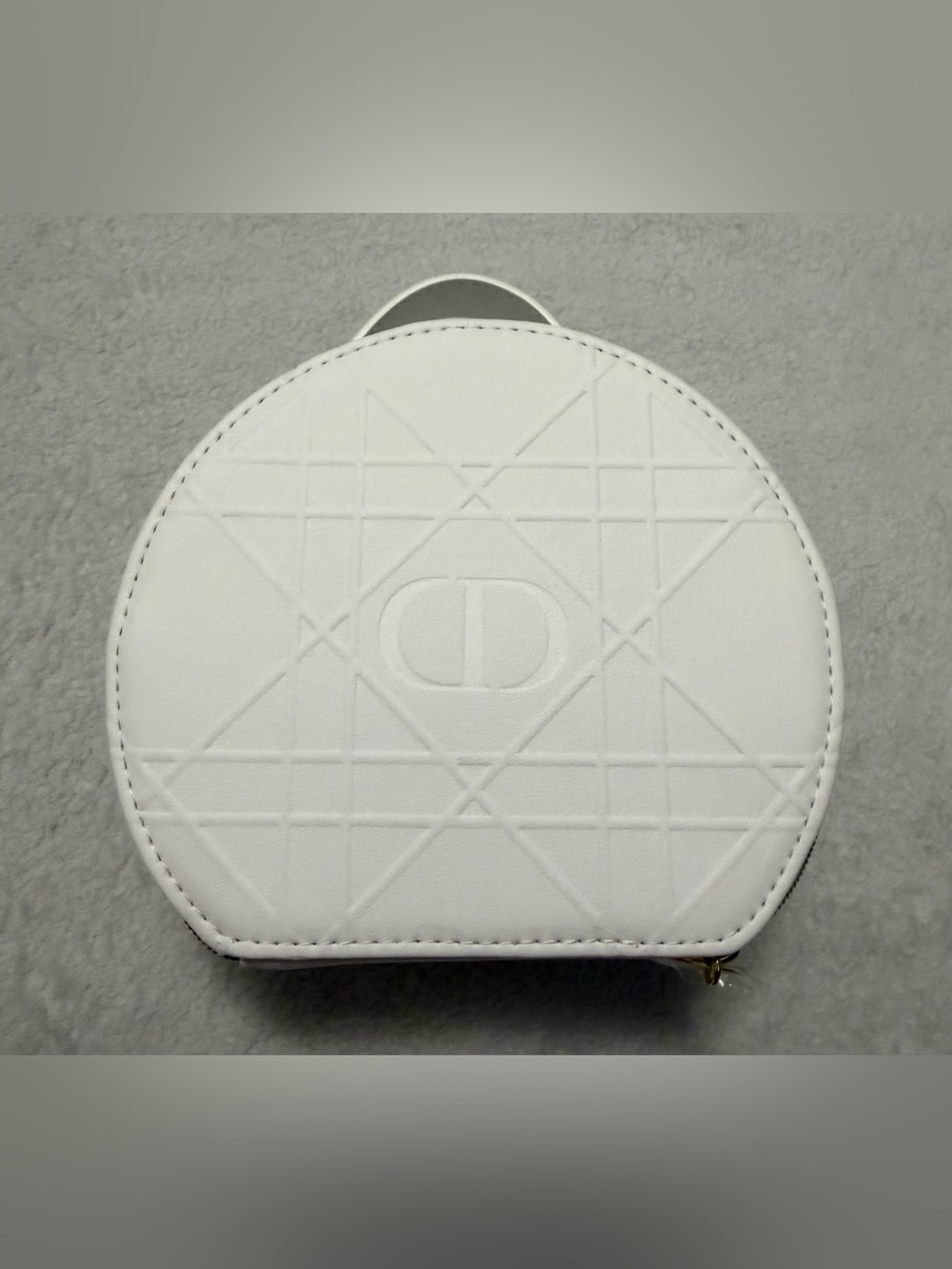 Dior White Quilted Round Cosmetic Case